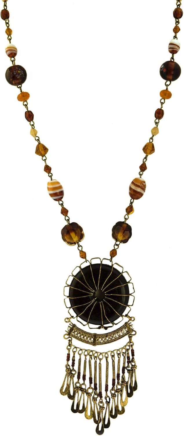 looklove 女士珠宝手工玻璃珠吊坠项链复古金色调镀 53.34 厘米长